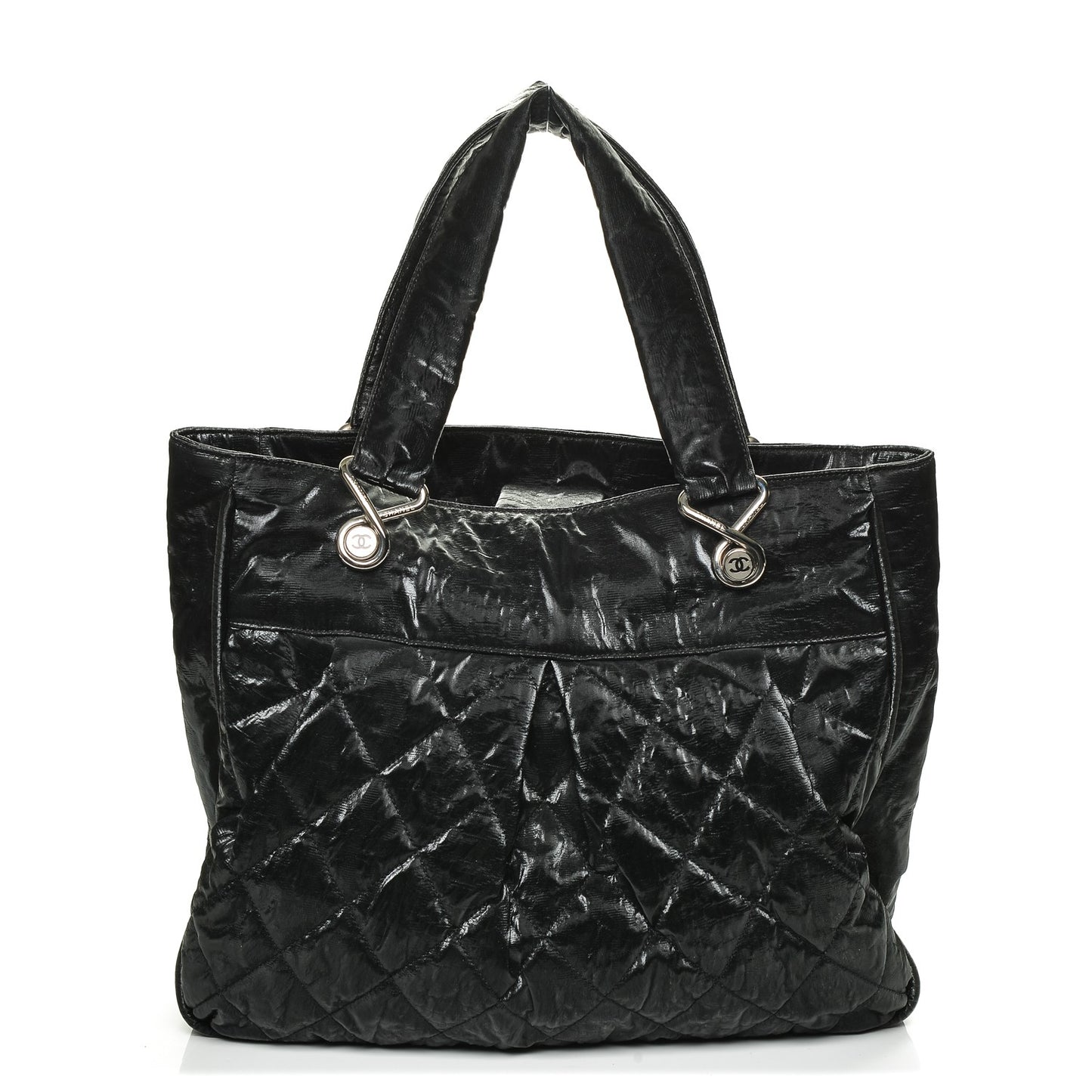 Crinkled Coated Canvas Le Marais Large Tote Black