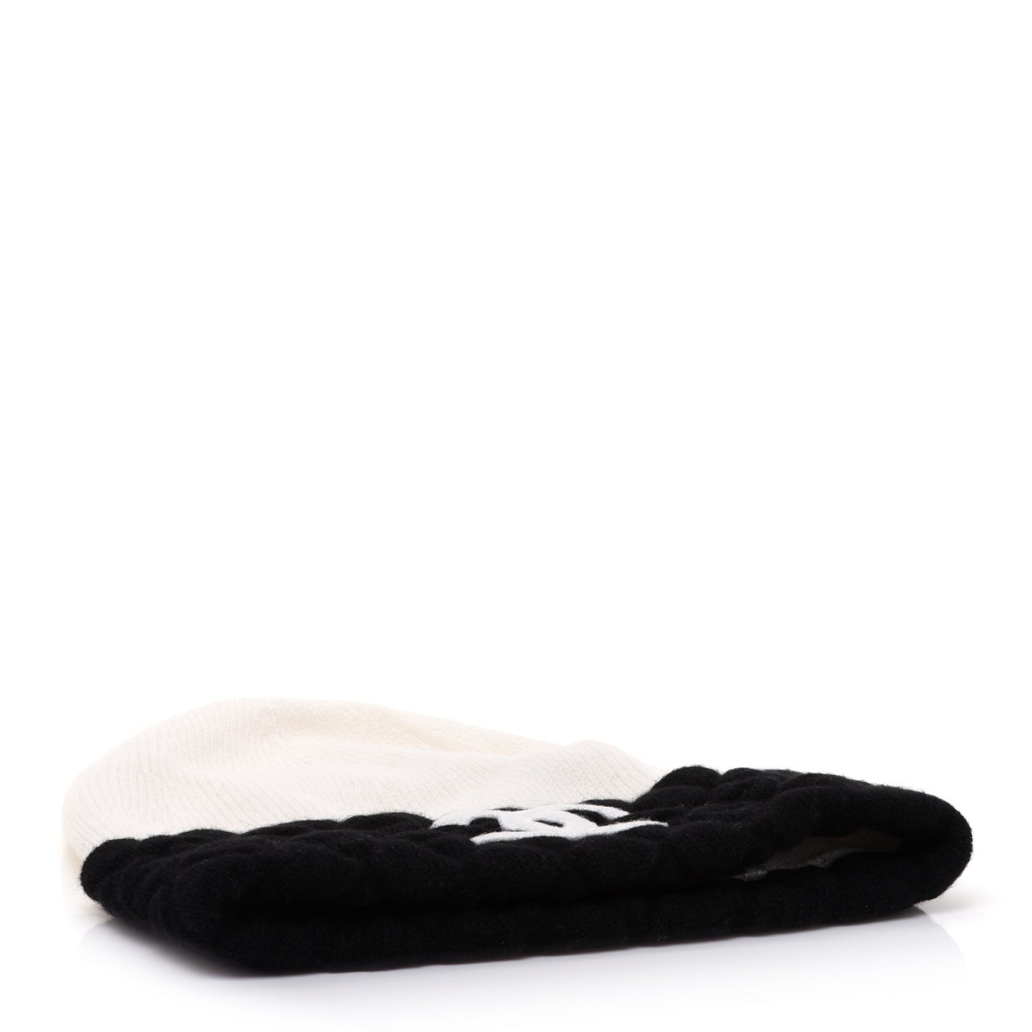 Cashmere Quilted CC Beanie Hat White Black