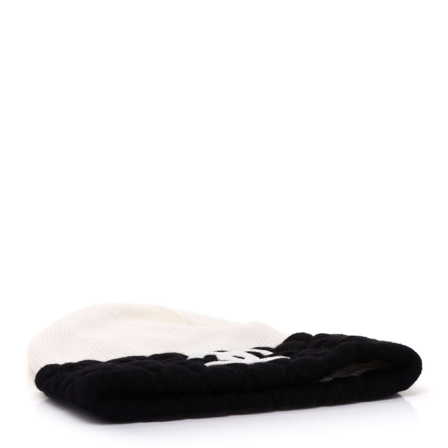 Chanel Cashmere Quilted CC Beanie Hat White Black 4 of 7