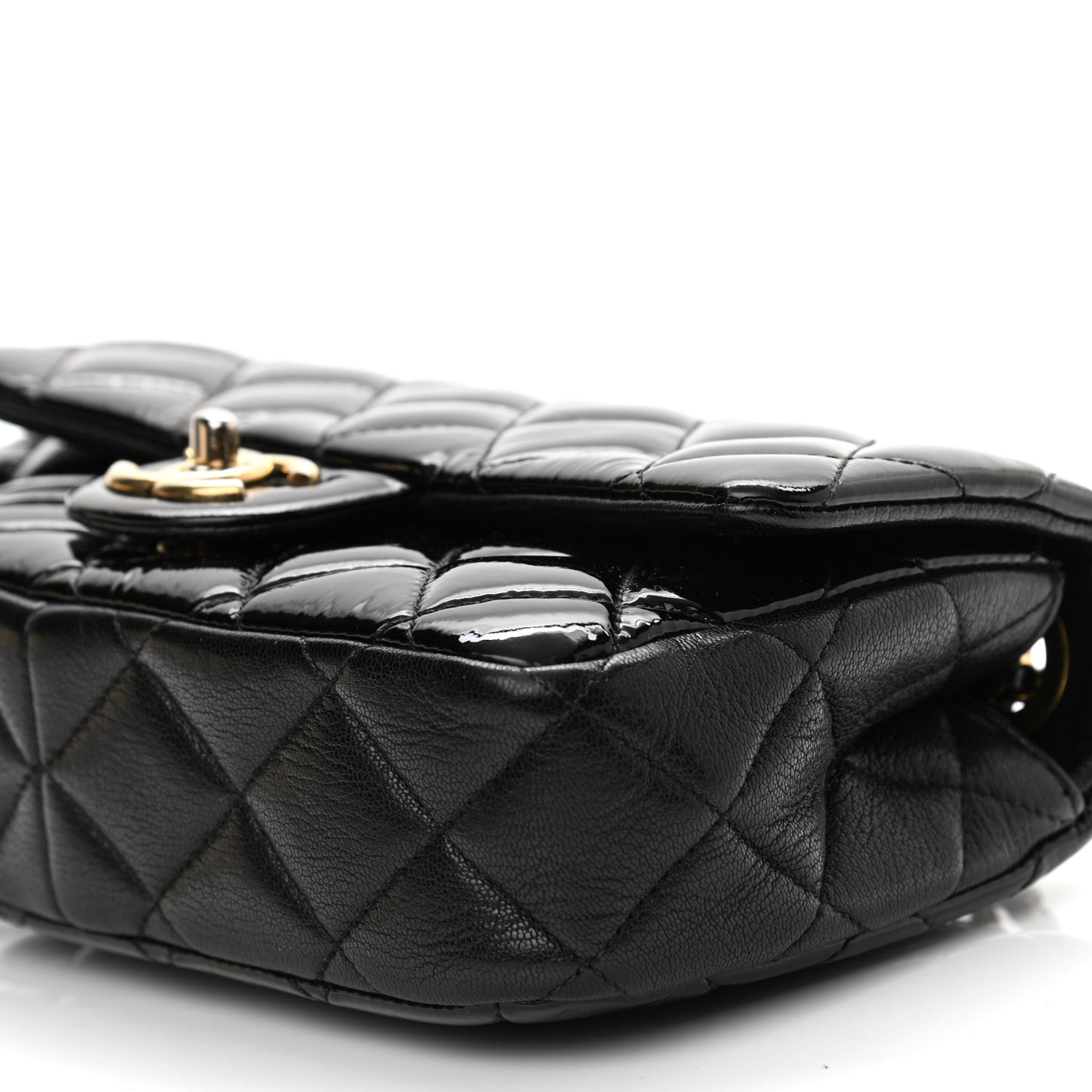 Patent Goatskin Quilted Small CC Eyelet Flap Black