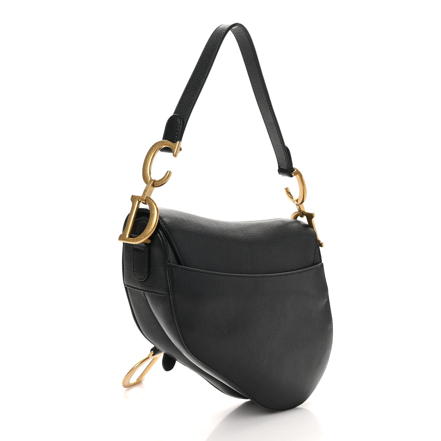 Shiny Goatskin Saddle Bag Black