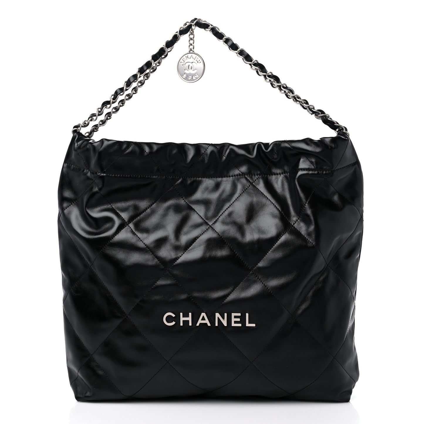 Shiny Calfskin Quilted Chanel 22 Black