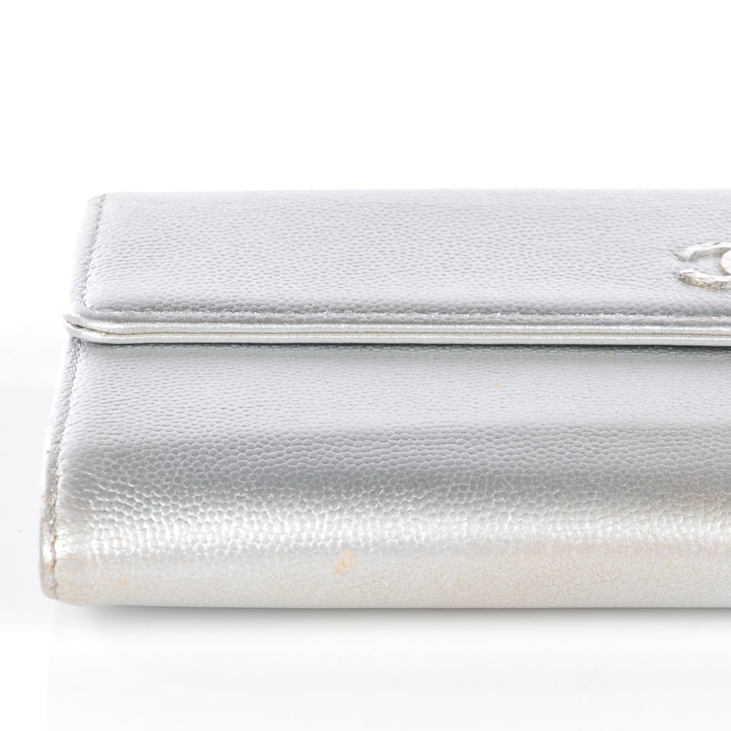 Metallic Caviar Sevruga Long Flap Wallet Silver