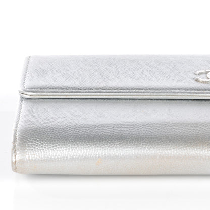 Chanel Metallic Caviar Sevruga Long Flap Wallet Silver 2 of 13