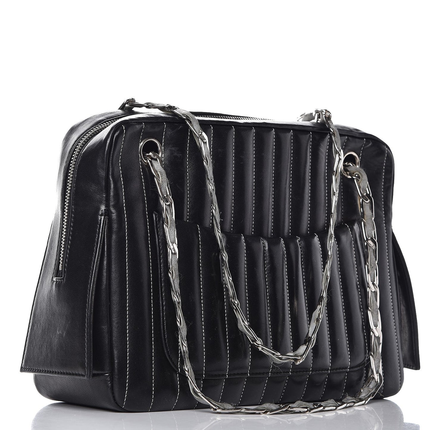 Lambskin Vertical Quilted Mademoiselle Small Camera Case Black