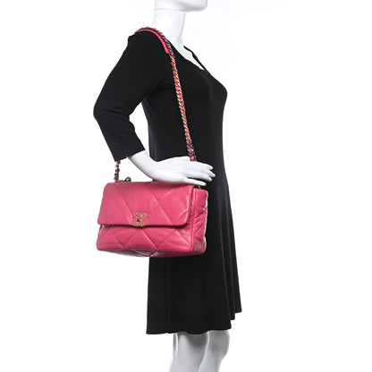 Chanel Goatskin Quilted Large Chanel 19 Flap Dark Pink 2 of 11