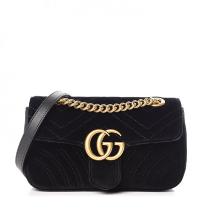 Gucci Velvet Matelasse Mini GG Marmont Shoulder Bag Black 1 of 8