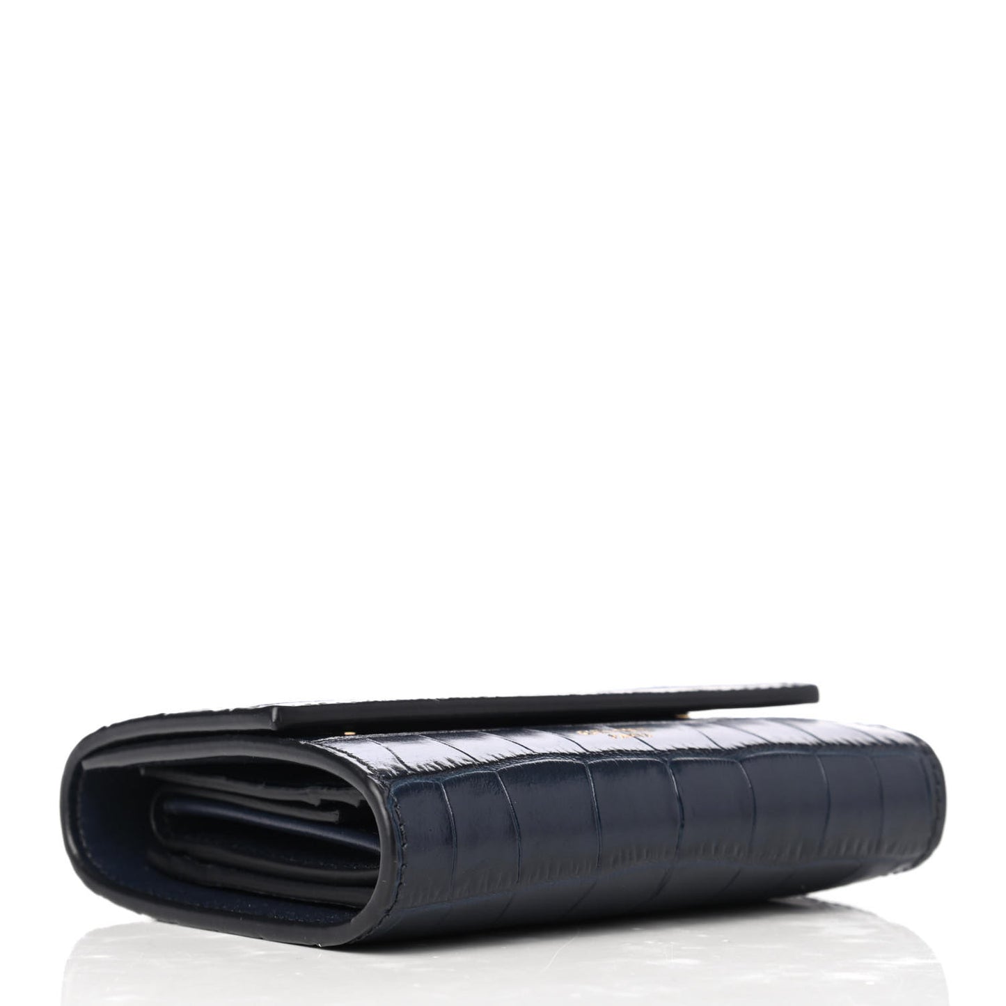 Calfskin Crocodile Embossed Small Tri-Fold Wallet Navy Blue