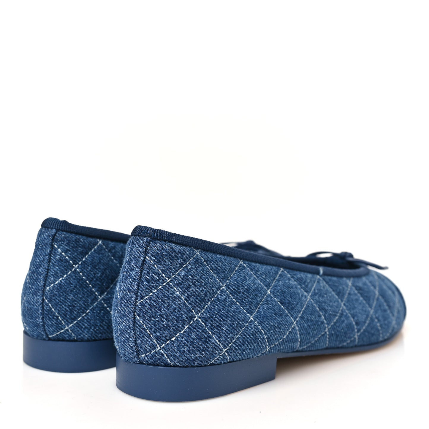 Washed Denim Quilted Cap Toe CC Ballerina Flats 36.5 Blue