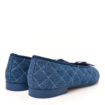 Chanel Washed Denim Quilted Cap Toe CC Ballerina Flats 36.5 Blue 5 of 10