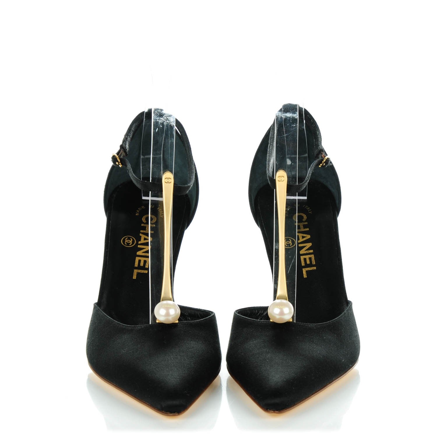 Chanel Satin Pearl Pumps 38 Black 2 of 8