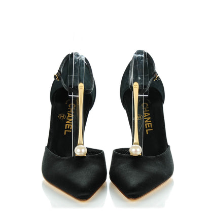 Chanel Satin Pearl Pumps 38 Black 2 of 8