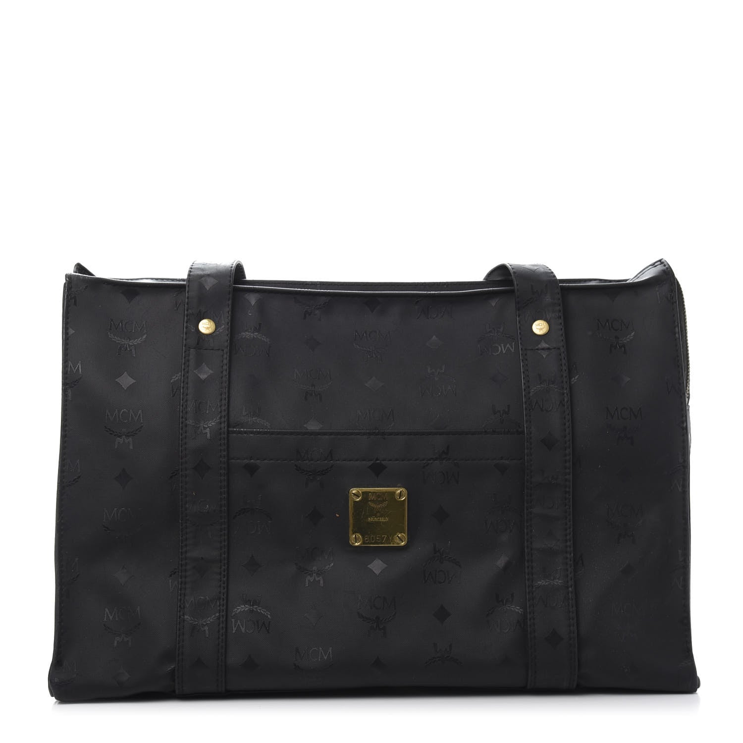 MCM Monogram Coated Canvas Tote Bag Black 1 of 11