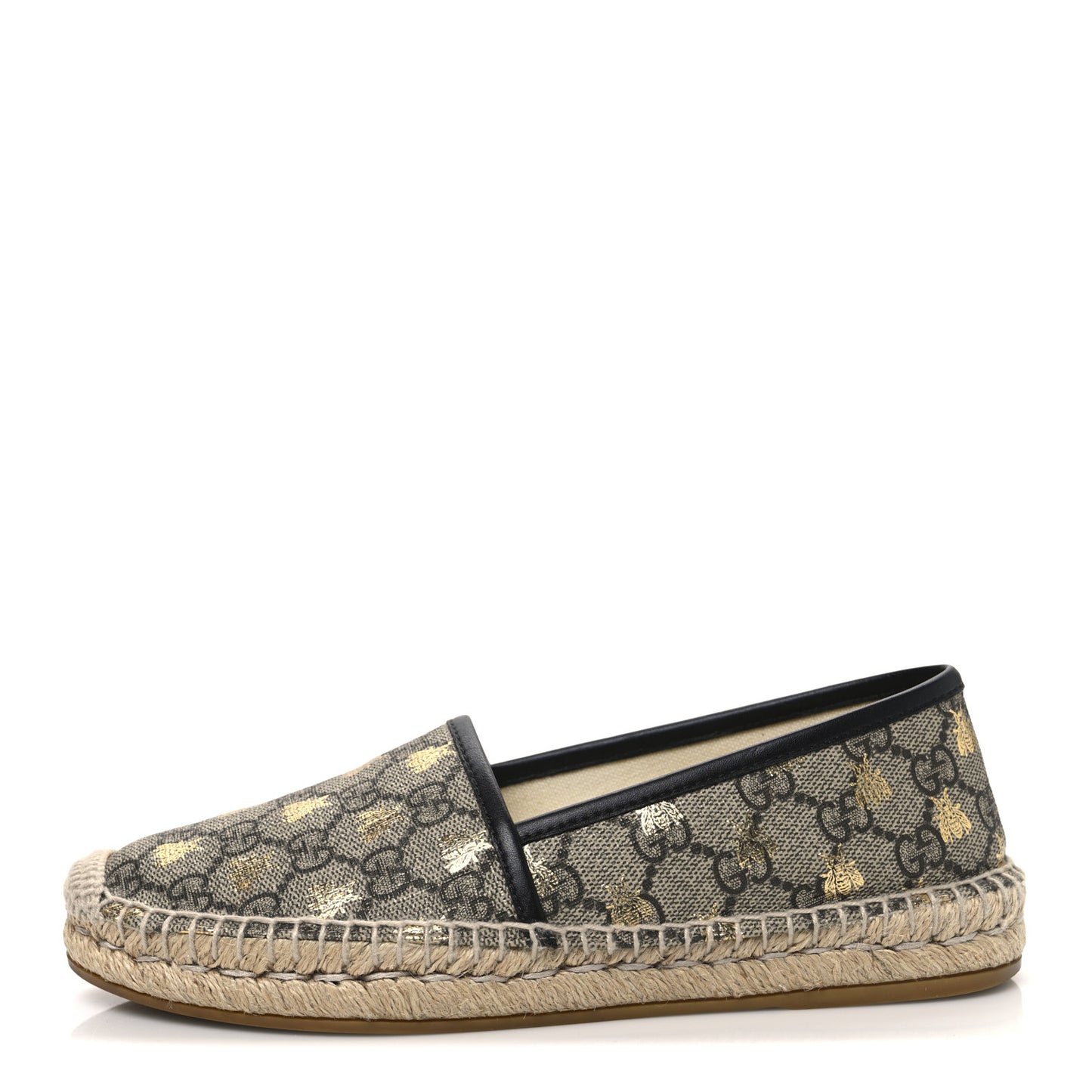 GG Supreme Monogram Bees Espadrille Flats 36.5 Beige Ebony Oro Black