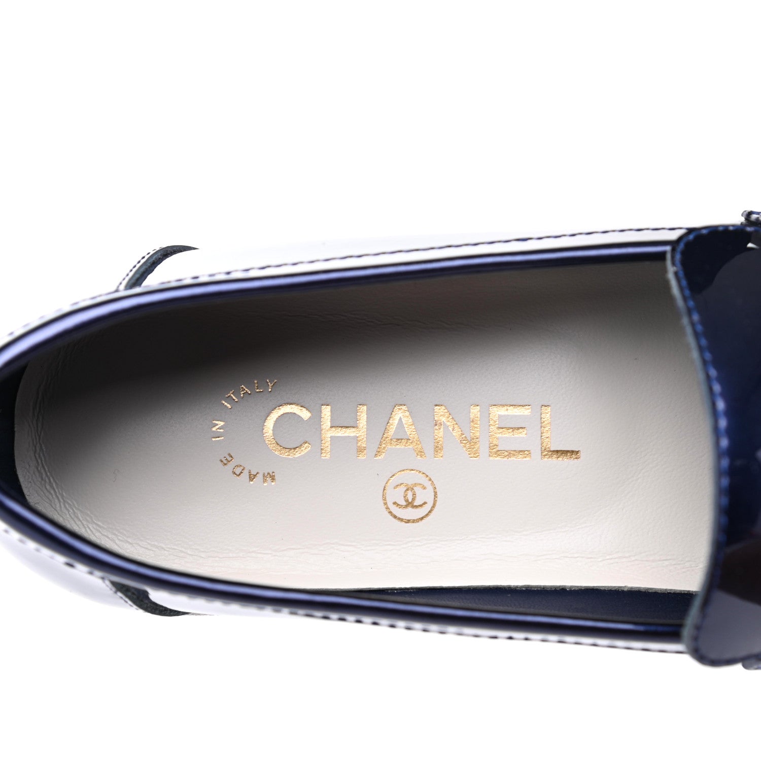 Chanel Patent CC Moccasin Loafers 39 Navy 7 of 12