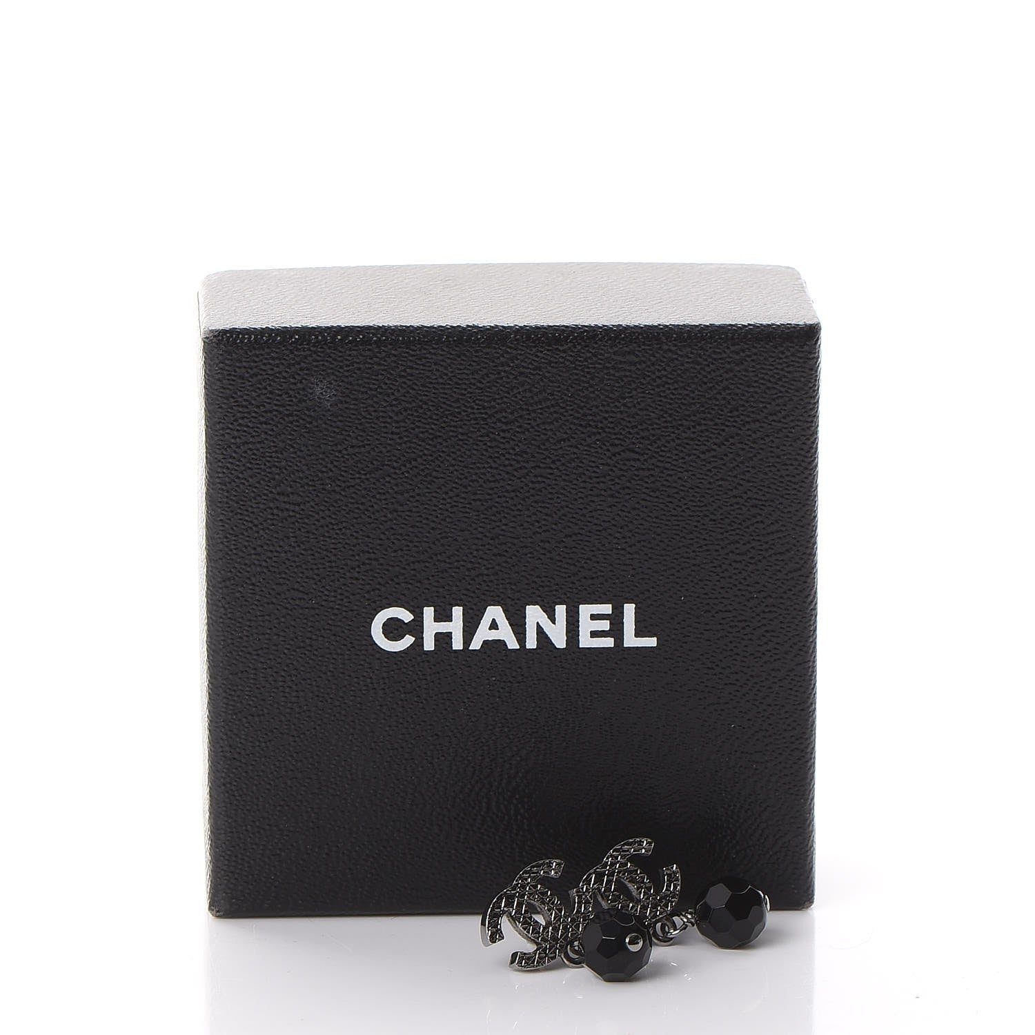 Chanel Ruthenium Bead CC Drop Earrings Black 4 of 4