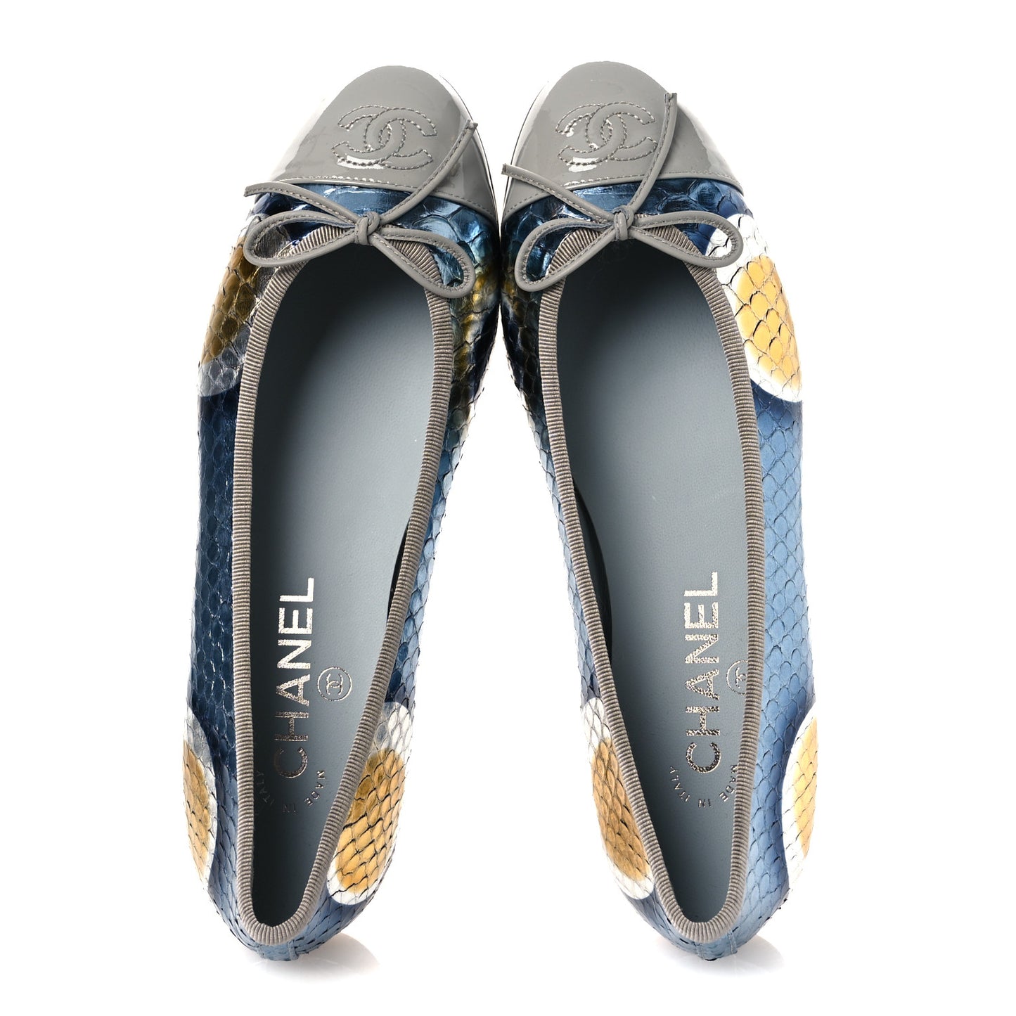 Snakeskin Patent Calfskin Cap Toe CC Ballerina Flats 37.5 Blue Multicolor