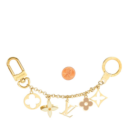 Louis Vuitton Brass Enamel Fleur De Monogram Bag Charm Chain Gold 2 of 5