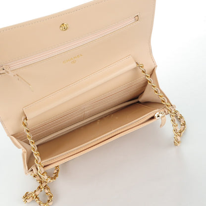 Chanel Lambskin Quilted Boy Wallet On Chain WOC Beige 5 of 8