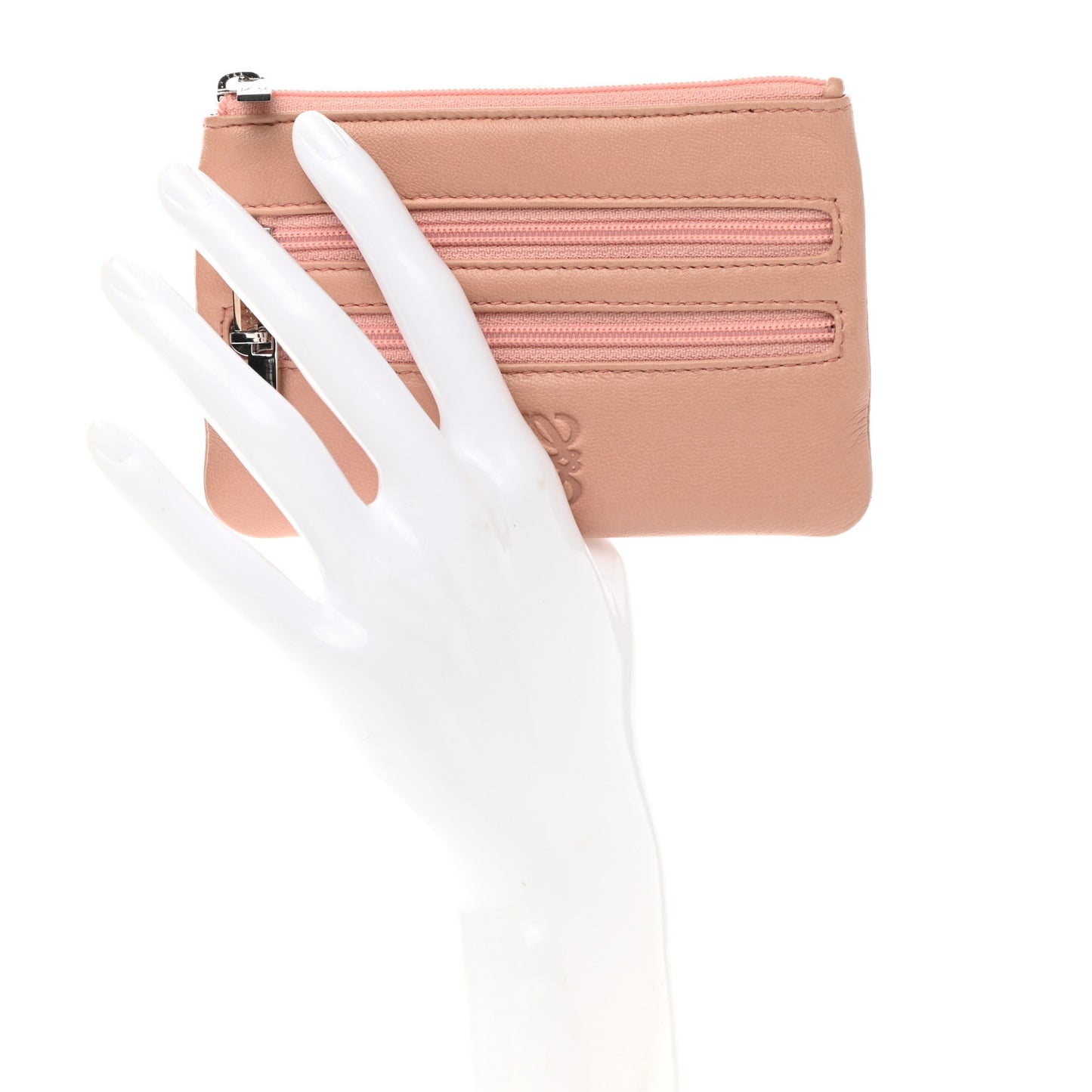 Calfskin Zip Coin Card Holder Blush