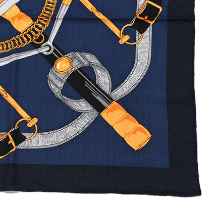 Hermes Cashmere Silk Eperon D'Or Shawl 140 Marine Miel Gris 4 of 6
