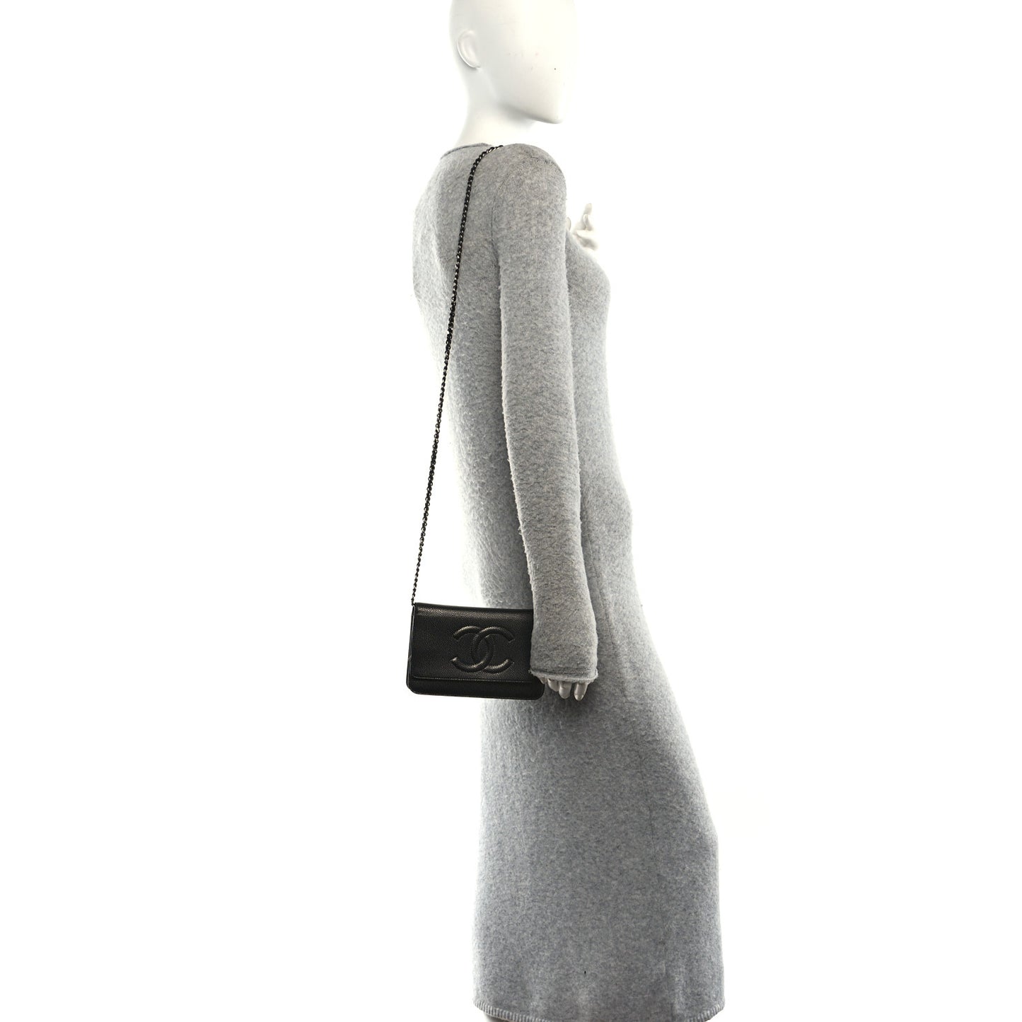 Metallic Caviar Timeless CC Wallet On Chain WOC Grey
