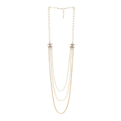 Chanel Pearl Crystal Multi Strand CC Long Necklace Gold 3 of 4