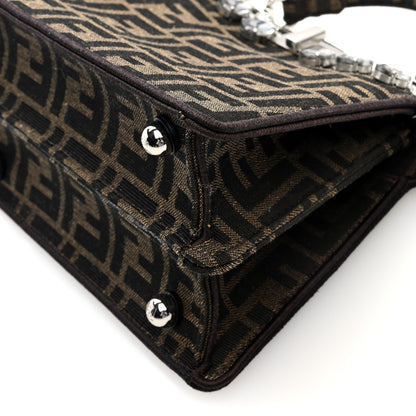 Fendi Fabric Jacquard Crystal Embellished FF 1974 Petite Peekaboo I SEE U Satchel Tobacco Moro 9 of 10