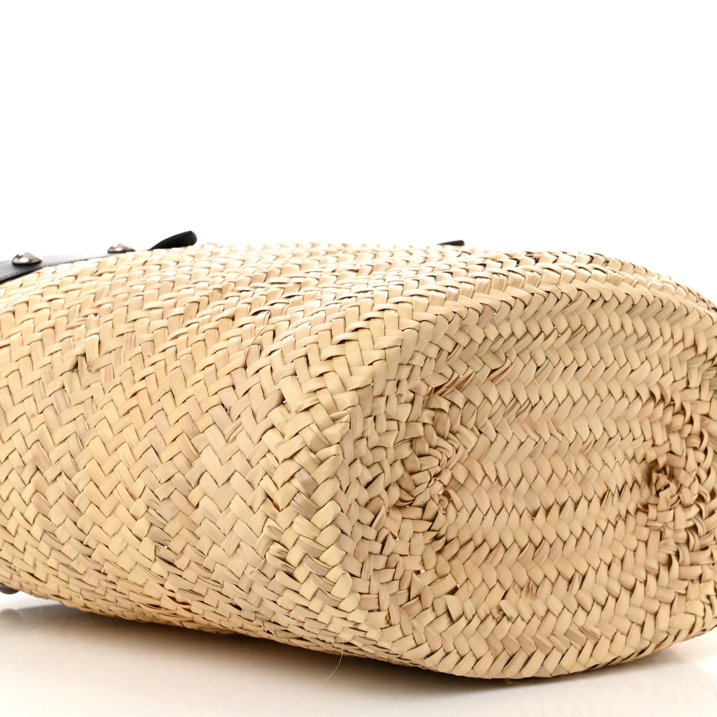 Raffia Calfskin Studs Basket Shoulder Bag Tote Black