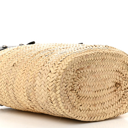 Celine Raffia Calfskin Studs Basket Shoulder Bag Tote Black 9 of 10