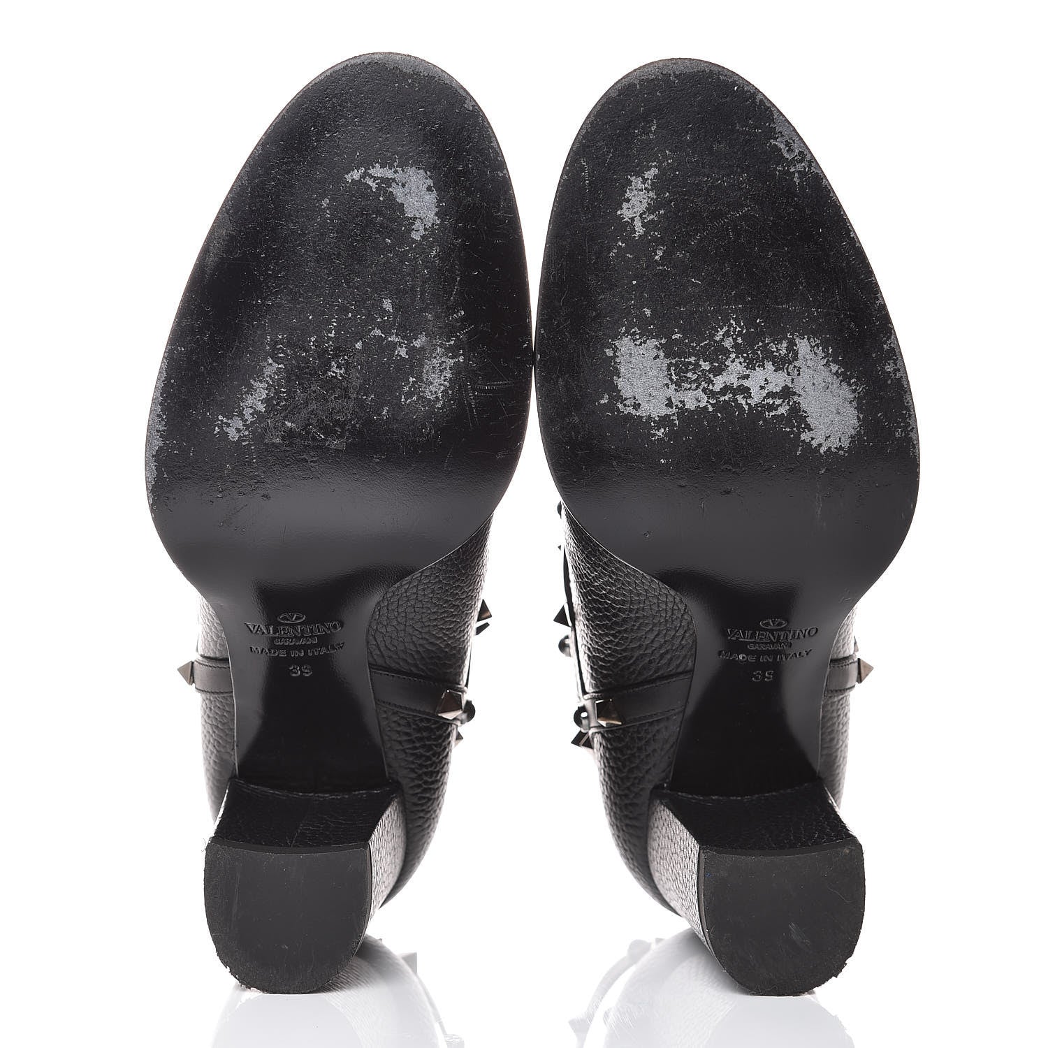 Valentino Garavani Pebbled Calfskin Onyx Rockstud Rolling Double Buckle 70mm Block Heel Ankle Boots 39 Black 5 of 9