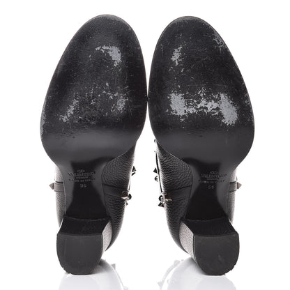 Valentino Garavani Pebbled Calfskin Onyx Rockstud Rolling Double Buckle 70mm Block Heel Ankle Boots 39 Black 5 of 9