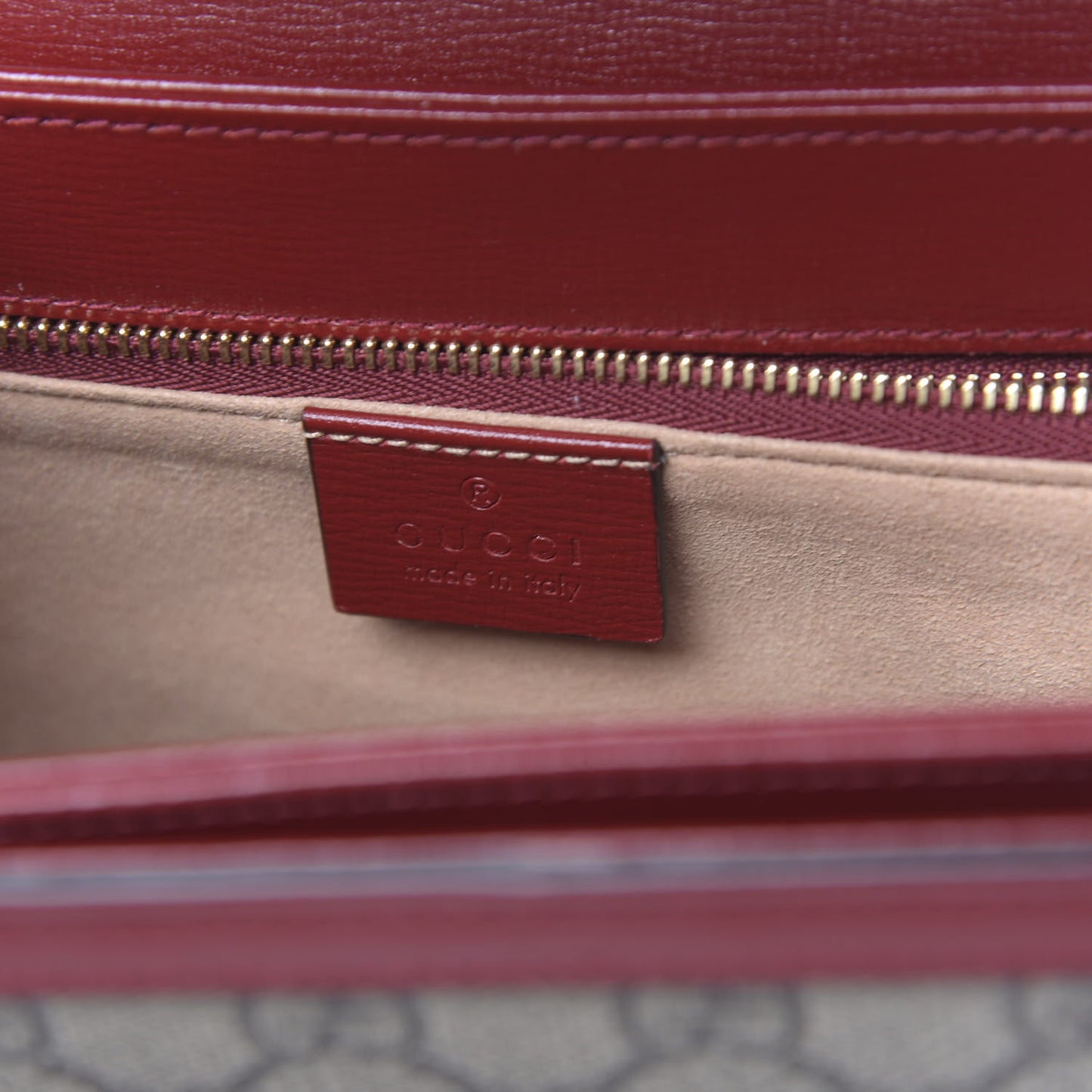 GG Supreme Monogram Azalea Calfskin Horsebit 1955 Shoulder Bag Beige Ebony New Cherry Red