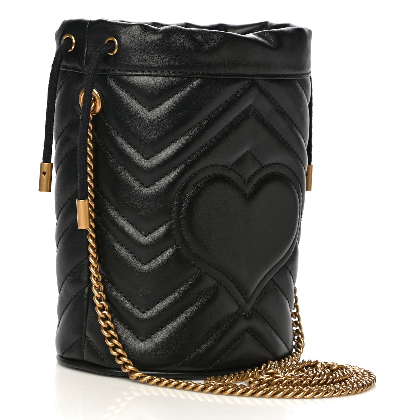 Calfskin Matelasse Mini GG Marmont 2.0 Bucket Bag Black