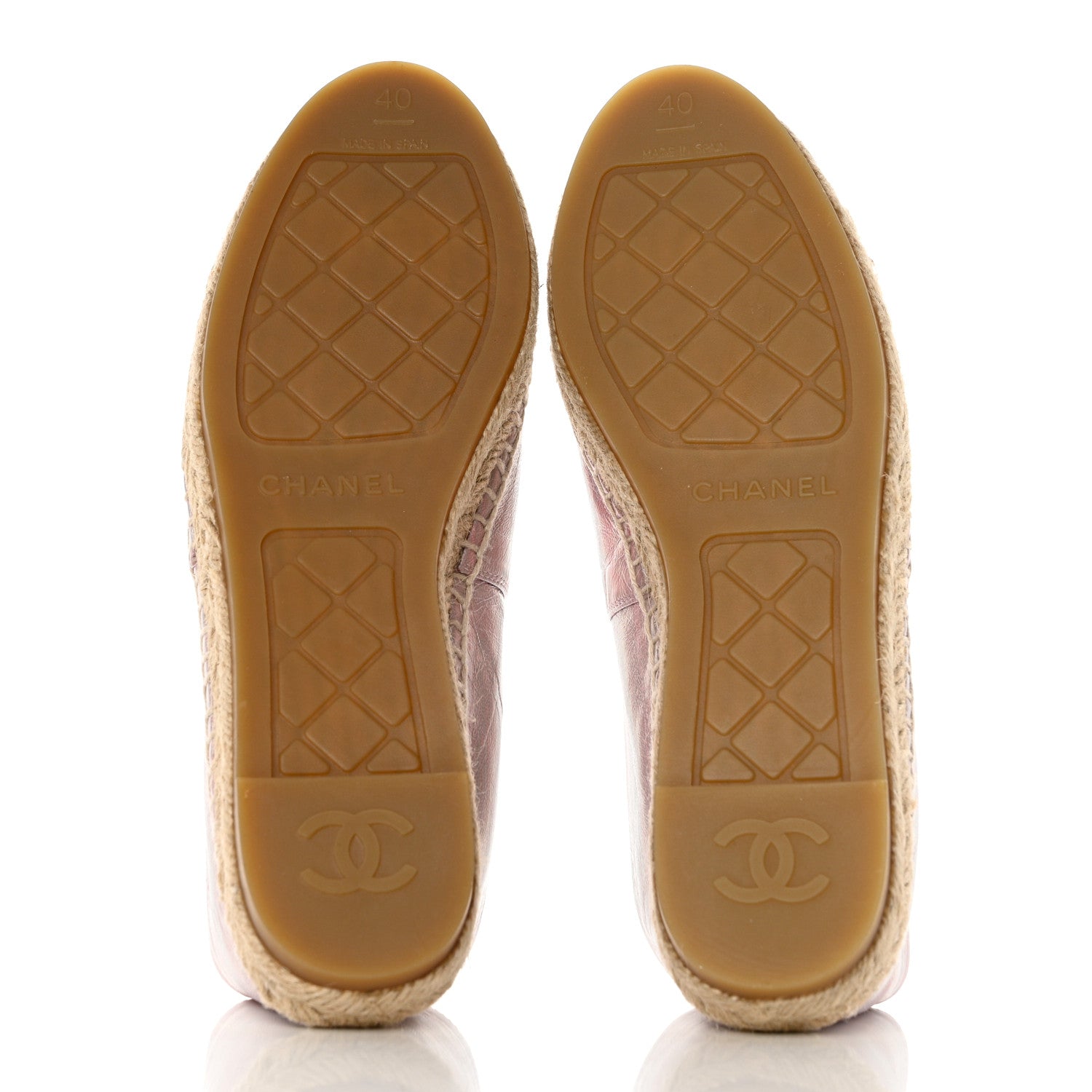 Chanel Laminated Lambskin Grosgrain Embroidered CC Espadrilles 40 Pink Silver Black 5 of 9