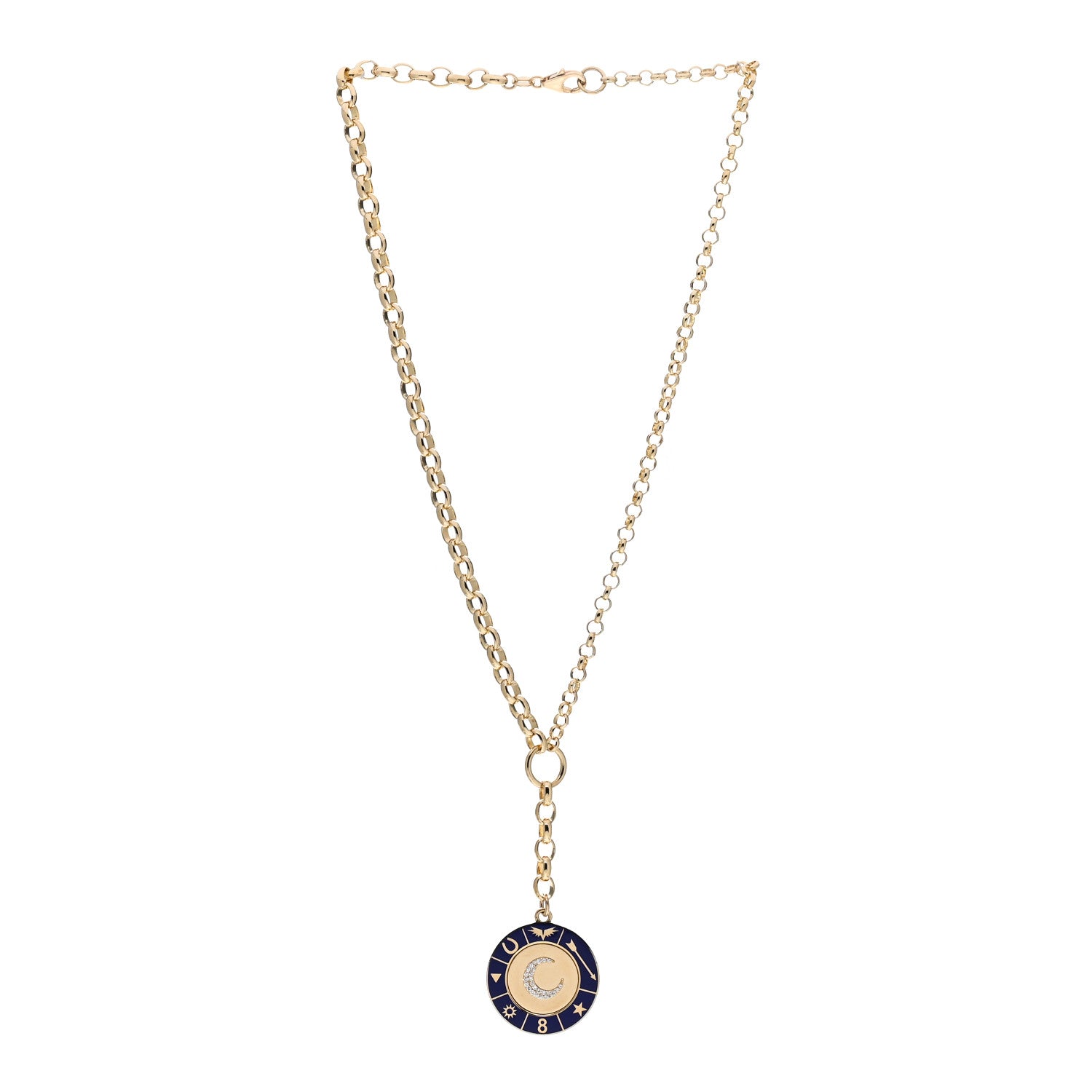 Foundrae 18K Yellow Gold Diamond Enamel Blue Crescent Champleve Heavy Mixed Chain Necklace 3 of 4