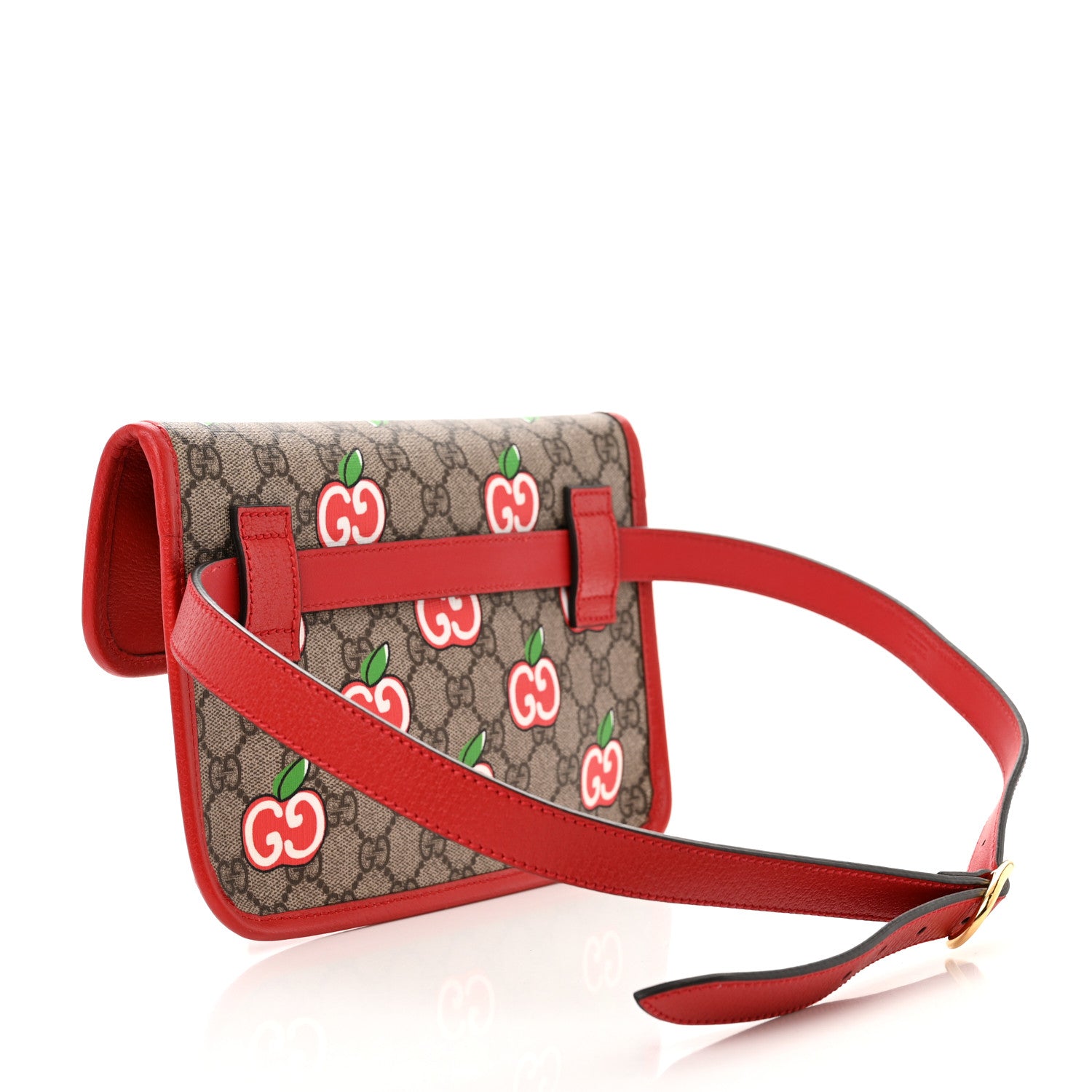 Gucci GG Supreme Monogram Apple Interlocking G Belt Bag Beige Multicolor Lobster Red 3 of 10