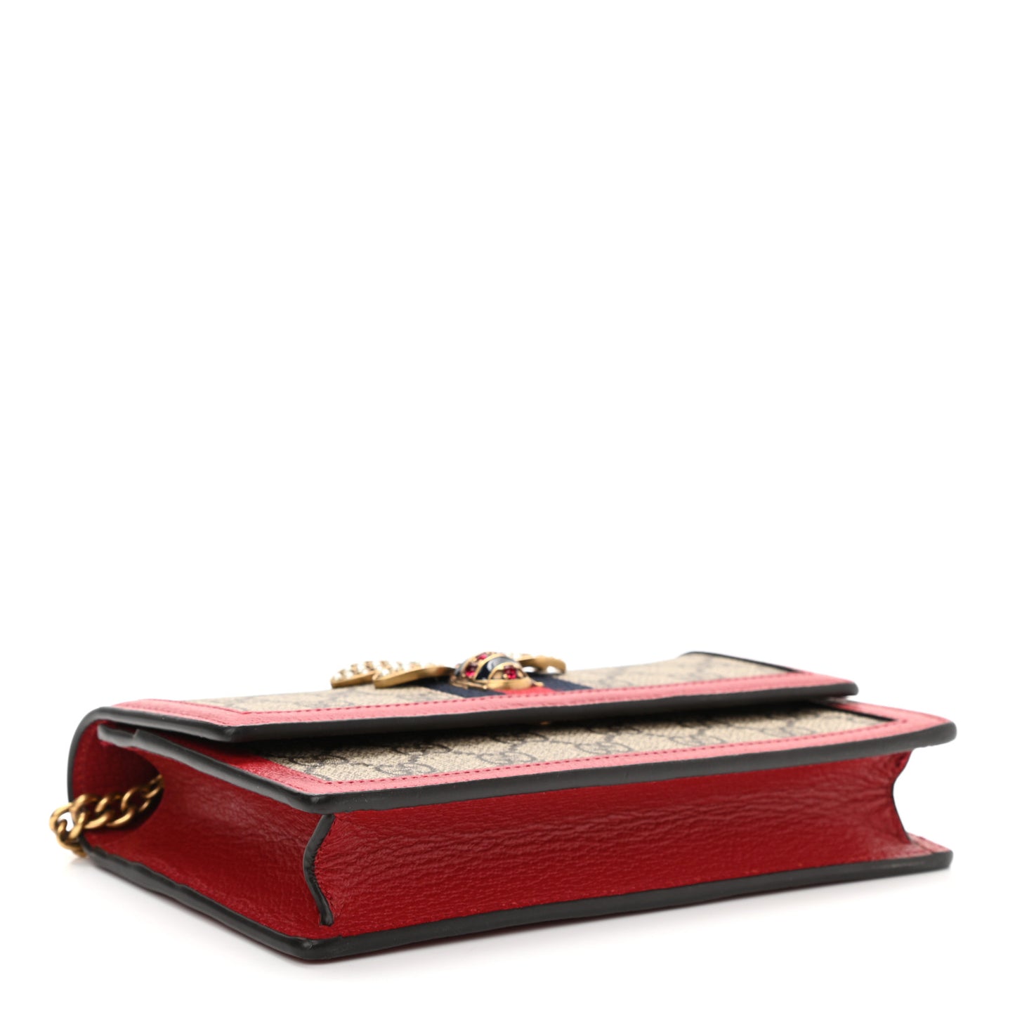 GG Supreme Monogram Web Queen Margaret Chain Wallet Red