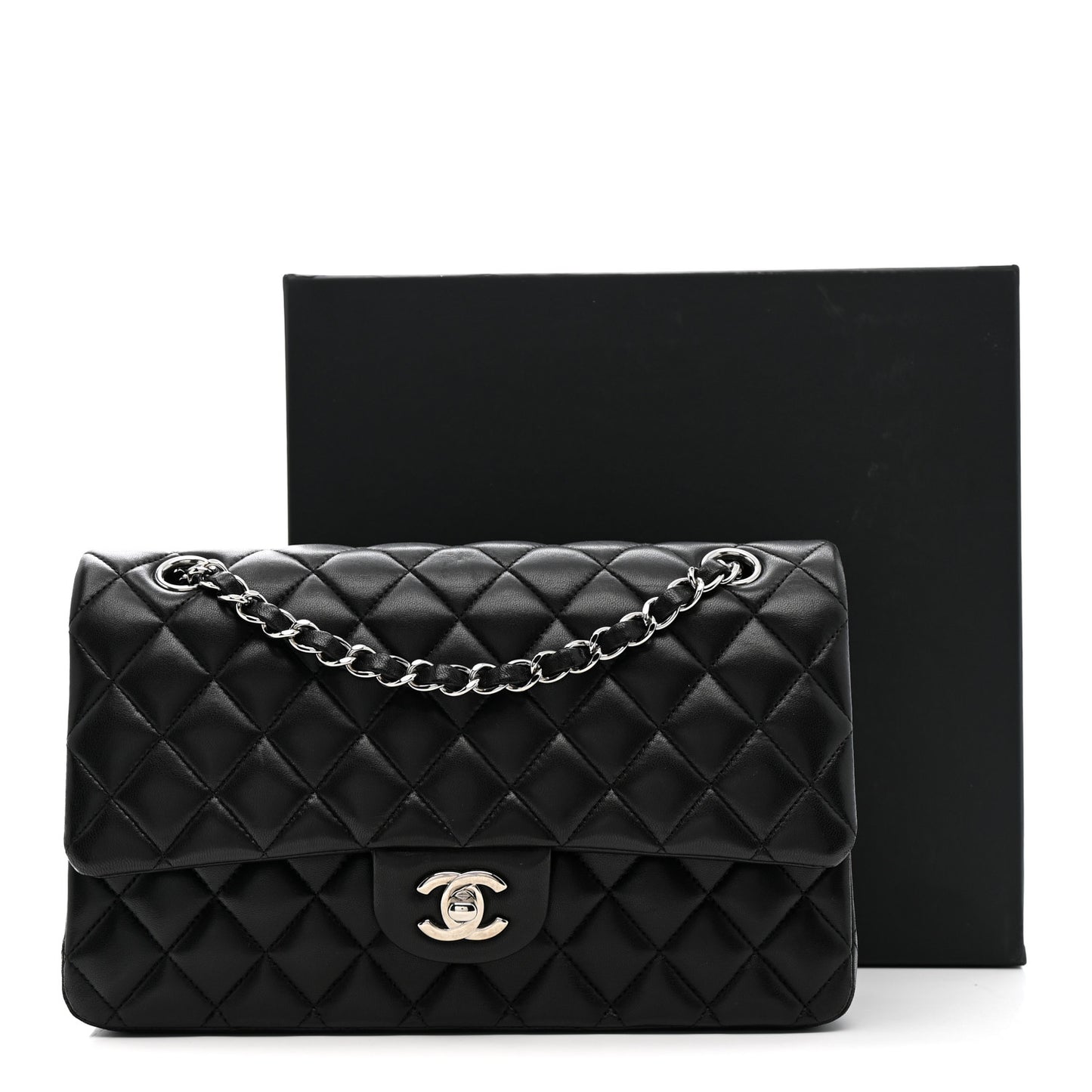 Lambskin Quilted Medium Double Flap Black
