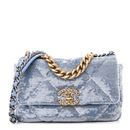 Chanel Sequin Quilted Medium Chanel 19 Flap Light Blue 1 of 12