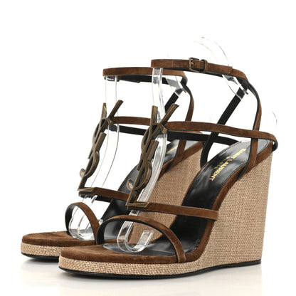 Saint Laurent Suede Cassandra Espadrille Wedges 38 Brown 3 of 7