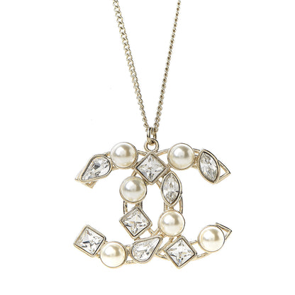 Chanel Pearl Crystal Baguette CC Pendant Necklace Gold 5 of 6