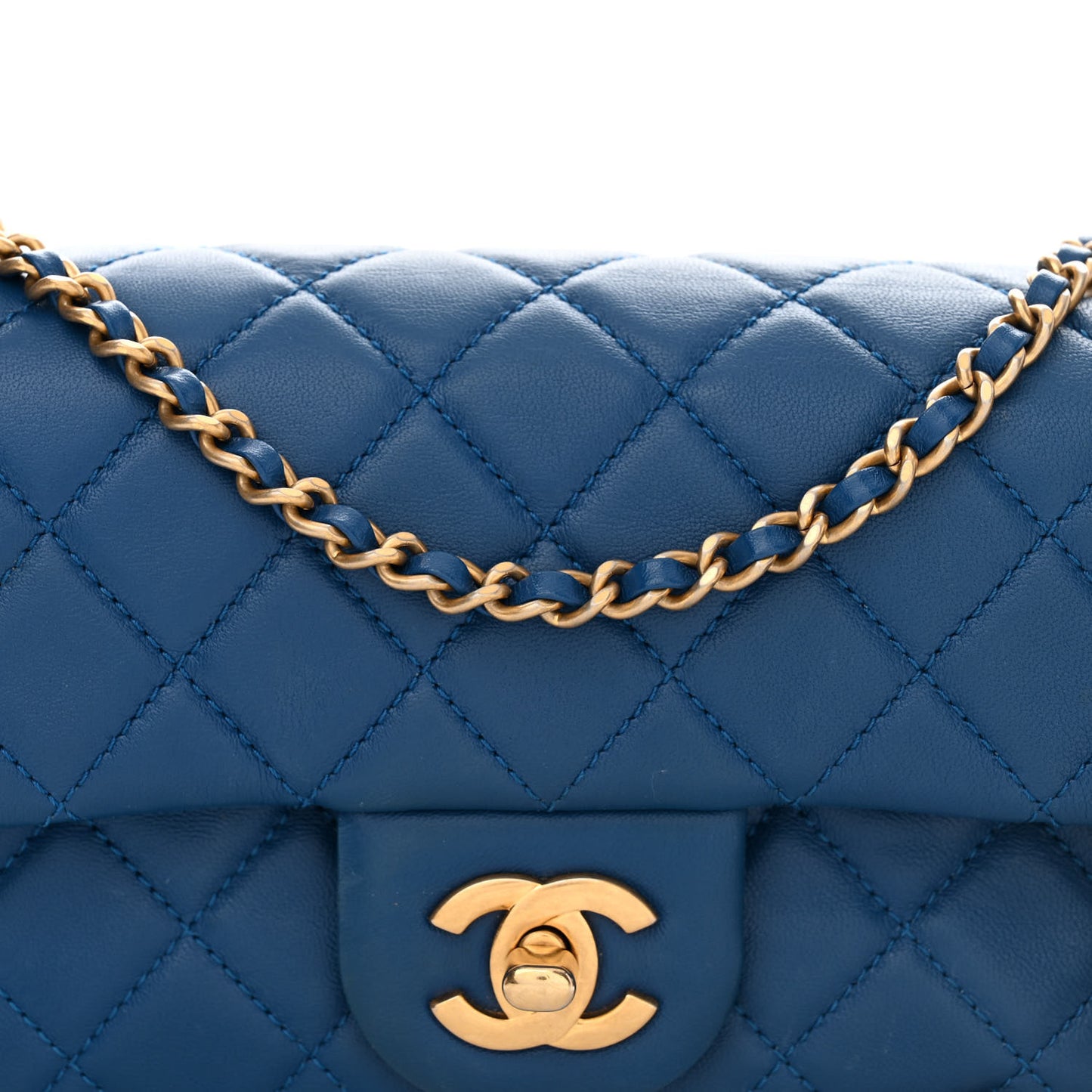 Lambskin Quilted Pearl Crush Mini Rectangular Flap Blue