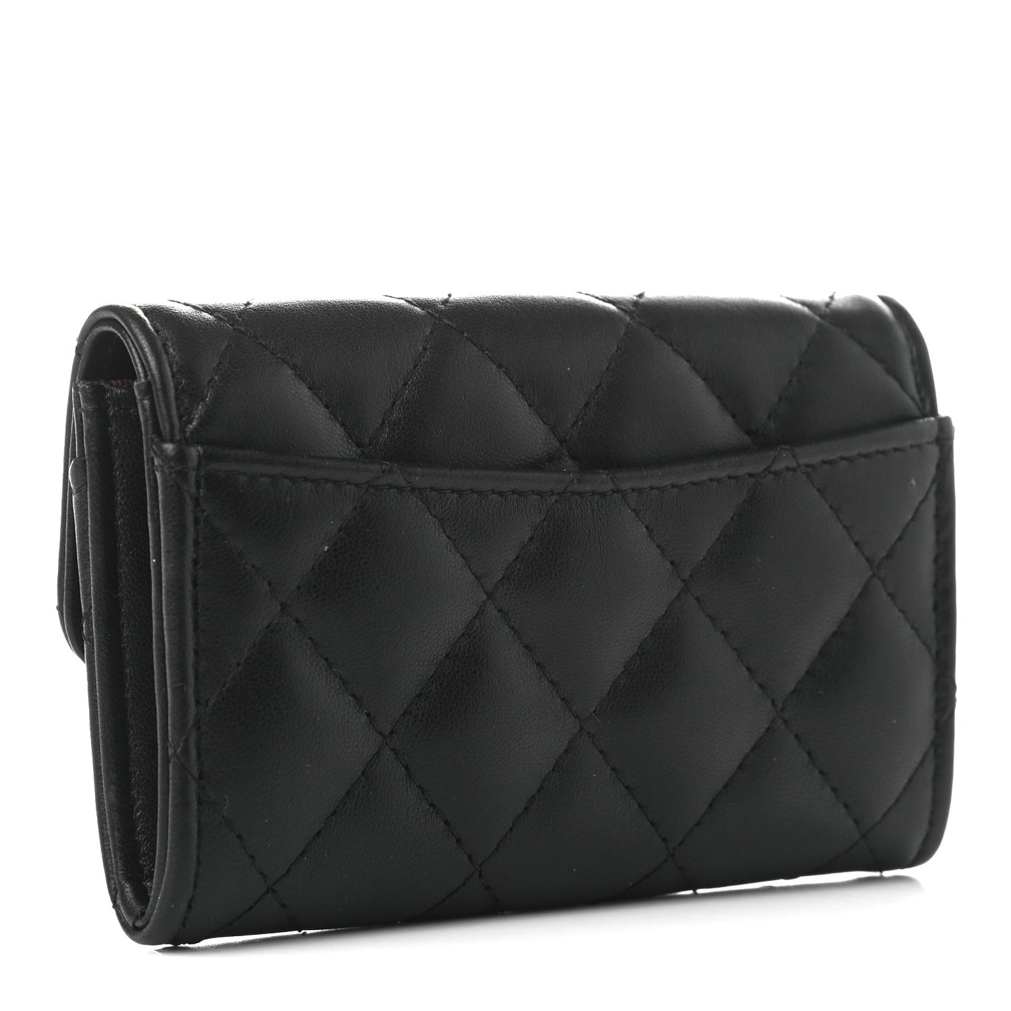 Lambskin Quilted Flap Card Holder Wallet Black