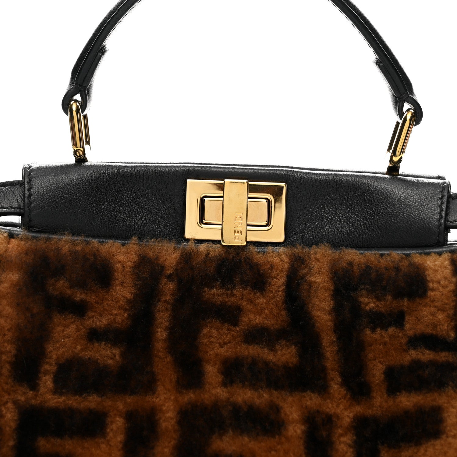 FENDIバッグ Fendi Shearling Nappa Macro FF 1974 Mini Peekaboo Iconic Satchel
