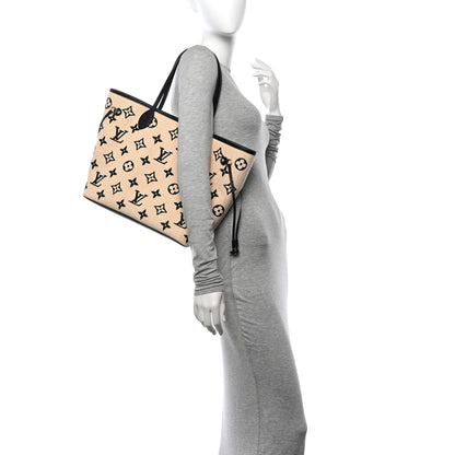 Louis Vuitton Cotton Monogram Embroidered Neverfull MM Beige Black 2 of 10