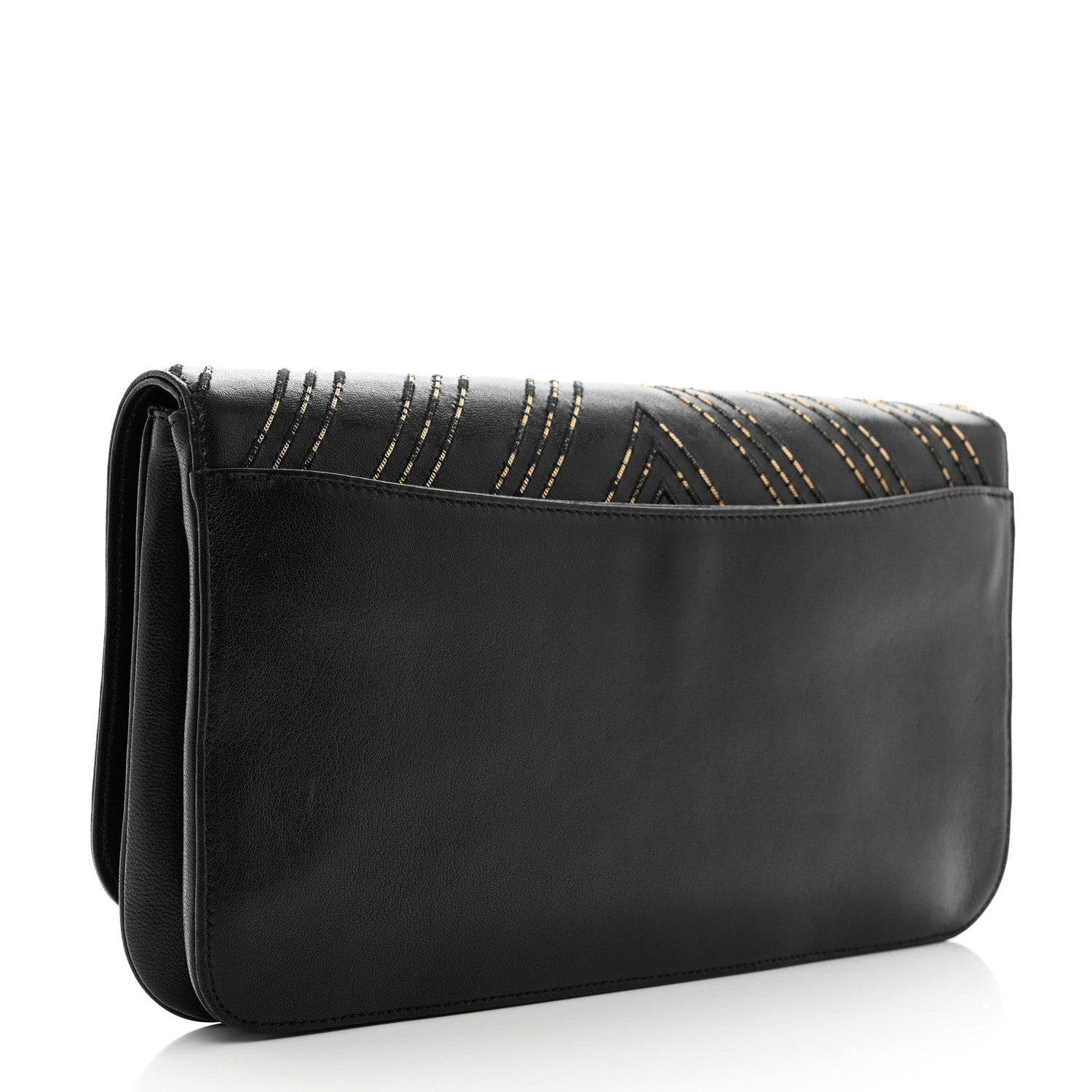 Chanel Lambskin Chain Chevron CC Clutch Black 3 of 9