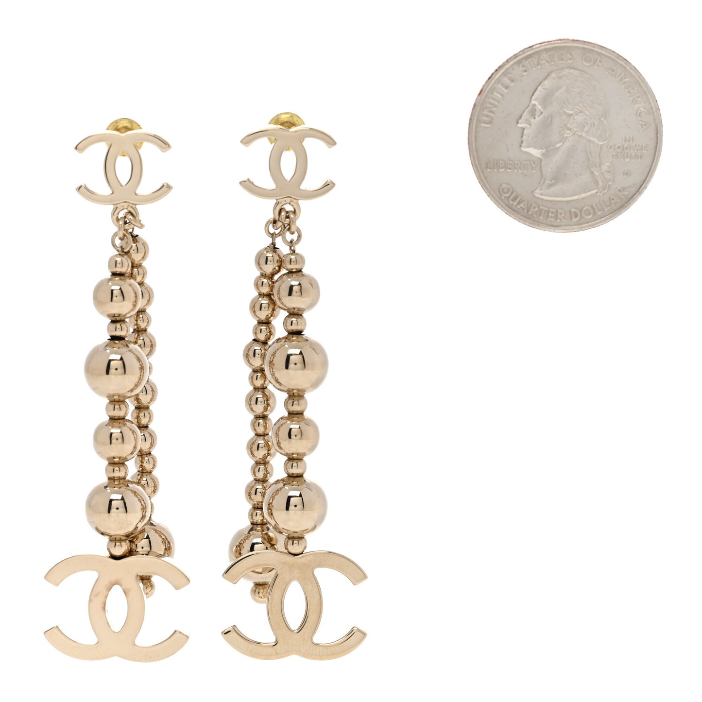 Metal CC Bead Drop Earrings Gold