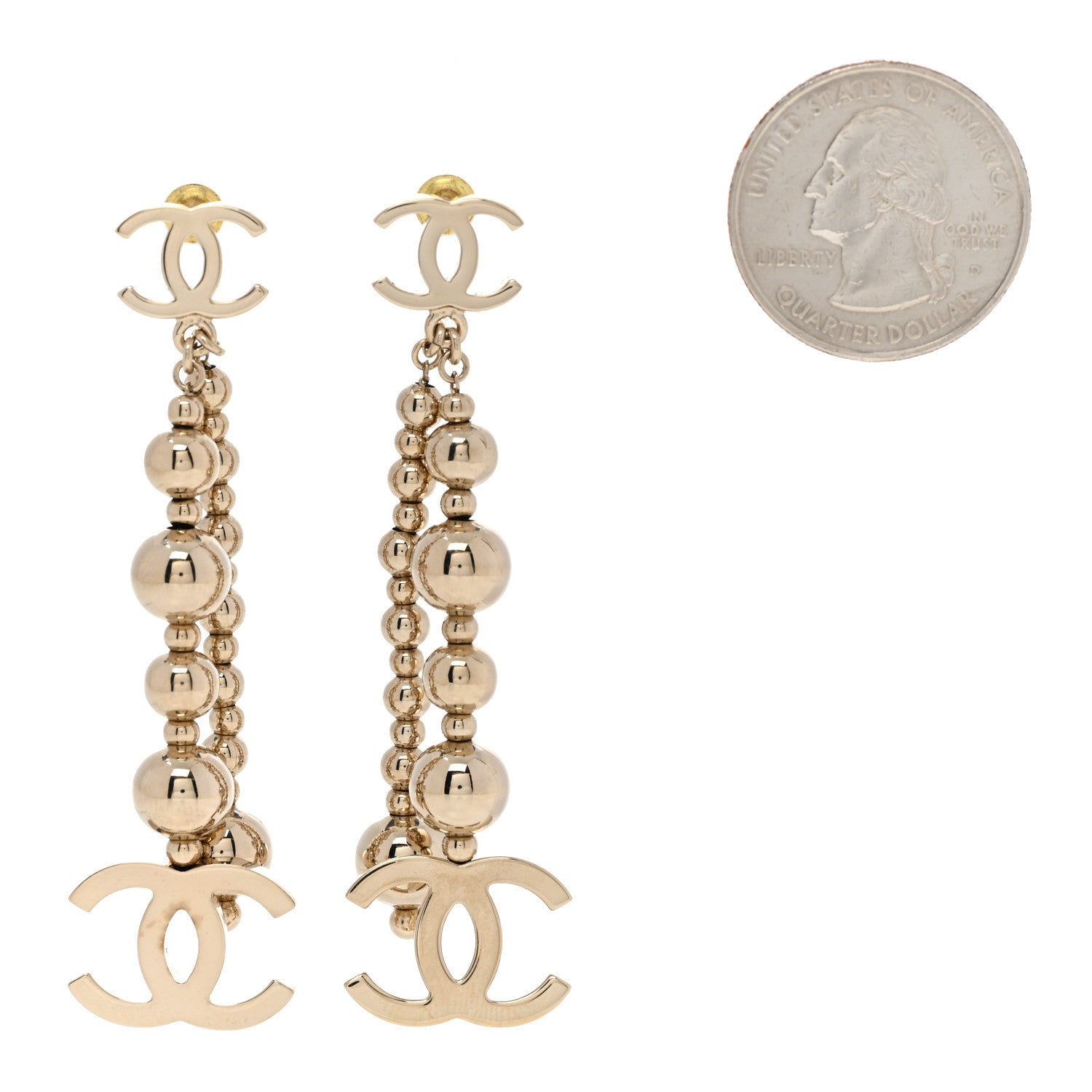 Chanel Metal CC Bead Drop Earrings Gold 2 of 5