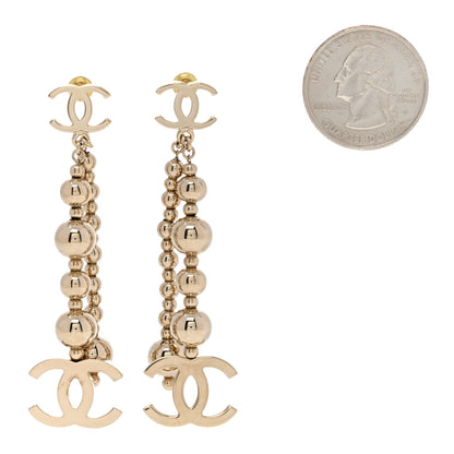 Chanel Metal CC Bead Drop Earrings Gold 2 of 5